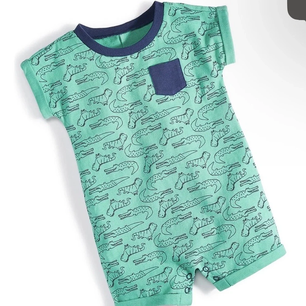 First Impressions Baby Boys Green Alligator Crocodile Romper Short Sleeve 6/9M